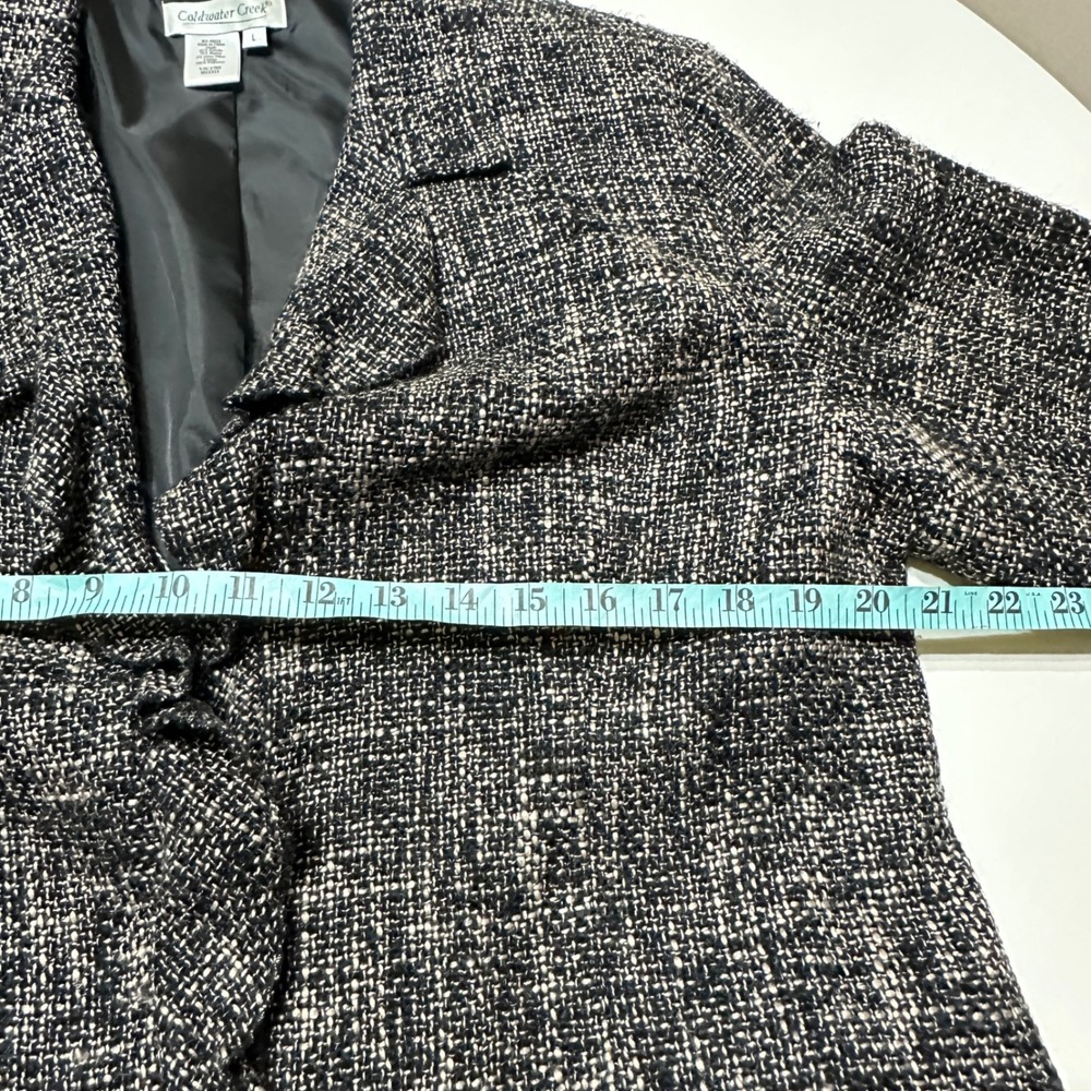 Vintage Coldwater Creek Tweed Ruffle Front Jacket Blazer Womens L Woven Preppy - Picture 8 of 10